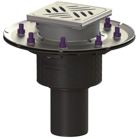 Kessel Bodenablauf Ecoguss Pressflansch DN 70 Designrost, senkrecht