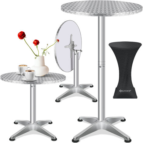 KESSER® – 2in1 Stehtisch klappbar Bistrotisch Aluminium Edelstahlplatte höhenverstellbar 70cm / 115cm Partytisch Tisch Ø 60cm In- & Outdoor Hochzeit Empfangstisch Klapptisch, Silber