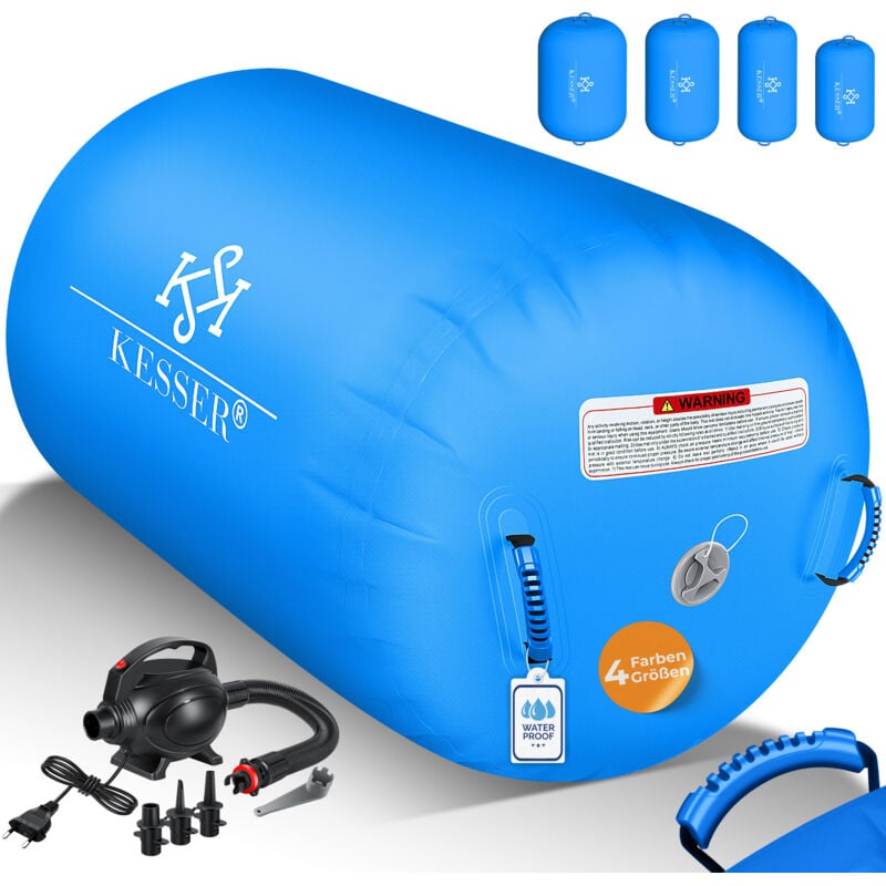 Kesser - Air Roll Airtrack gonflable, Rouleau de gymnastique, Sac de transport & pompe à air électrique inclus, Rouleau de yoga gymnastique, Bleu /