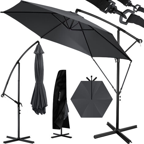 KESSER® Alu Ampelschirm Sonnenschirm + Abdeckung Ø300 cm / Ø350 cm mit Kurbelvorrichtung Kurbelschirm mit Ständer UV-Schutz Aluminium Wasserabweisende Bespannung - Schirm Gartenschirm Marktschirm, 300