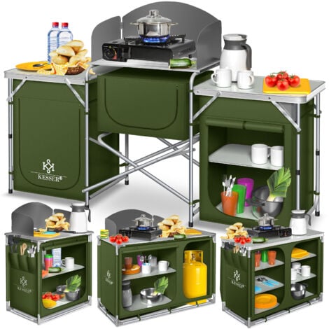KESSER® armoire de camping, cuisine de camping avec structure en aluminium, sac de transport fourni, armoire de cuisine pour camping , meuble de camping , plein air , noir/gris