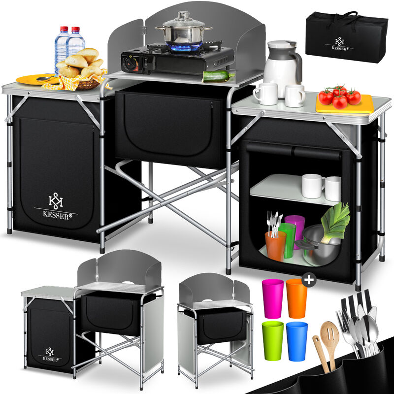 Armoire de camping Cuisine de camping avec structure en aluminium Sac de transport inclus Armoire de cuisson pour camping Meubles de camping