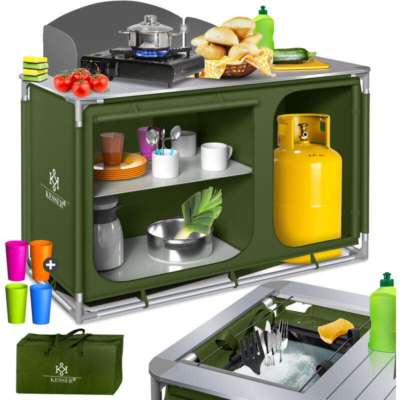 Kesser - armoire de camping, cuisine de camping avec structure en aluminium, sac de transport fourni, armoire de cuisine pour camping , meuble de