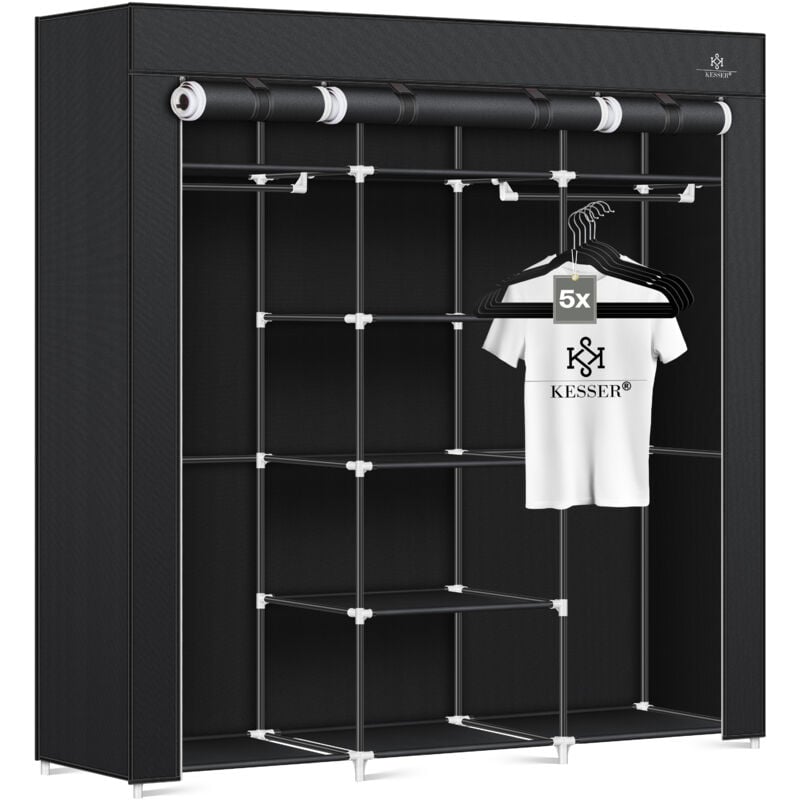 Kesser - Armoire à vêtements en tissu stable avec tringle à vêtements & étagères 5x cintres inclus Armoire pliante en tissu pour chambre à coucher