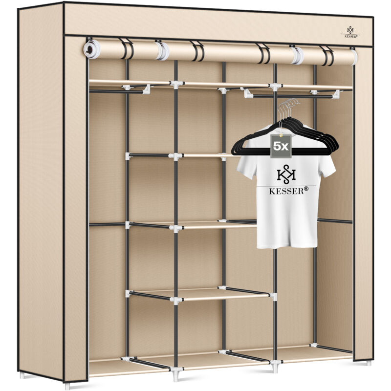 Armoire à vêtements en tissu Stabil avec tringle à vêtements & étagères 5x cintres inclus Armoire pliante en tissu pour chambre à coucher Penderie Armoire à vêtements en tissu Stabil avec tringle à vêtements & étagères 5x cintres inclus Armoire pliante en tissu pour chambre à coucher Penderie