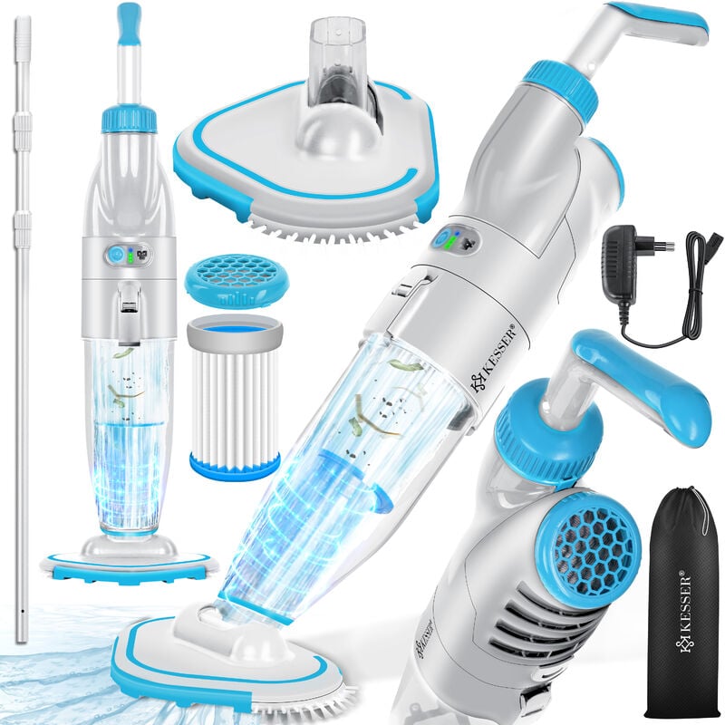 Aspirateur de piscine avec batterie électrique Aspirateur de fond de piscine à main Nettoyeur de piscine avec filtre & système à 2 vitesses Kit de