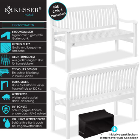 KESSER® banco de jardín banco de madera resistente a la intemperie  banco de parque de madera maciza  asiento del banco banco de balcón banco de muebles de jardín para balcón  terraza y jardín  blanco