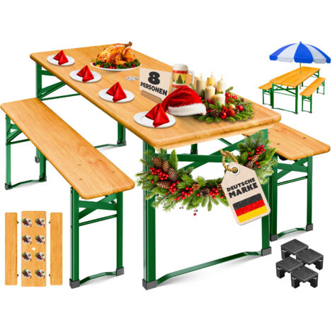 KESSER® Bierzeltgarnitur 3 teilig Gartenmöbel-Set Klappbar 170 x 46 x 75cm 2X Bierbänke 1x Biertisch Festzeltgarnitur Biertisch Stehtisch Sitzgarnitur Hellbraun,170cm x 46cm