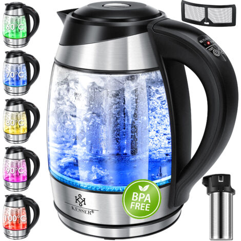 KESSER® Bollitore da 1,8 litri in acciaio inox 2200W funzione scaldavivande in vetro  nero