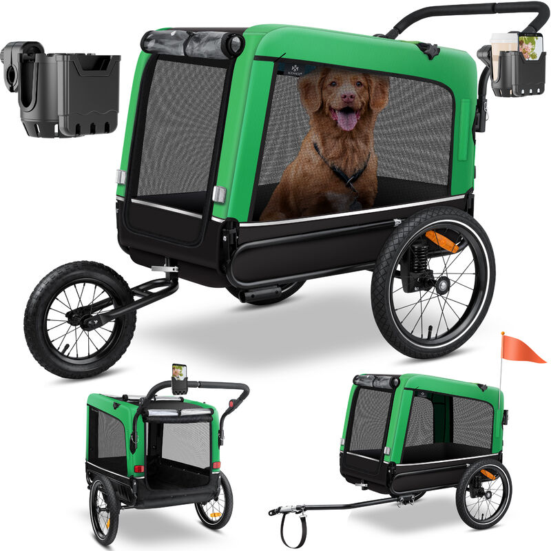 Kesser - remorque pour chien Boxer 3-en-1 buggy pour chien & jogger remorque pour vélo grand volume env. 240 litres à ressorts Matériau : 600D Oxford