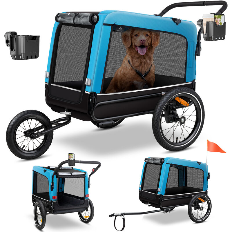 Kesser - remorque pour chien Boxer 3-en-1 buggy pour chien & jogger remorque pour vélo grand volume env. 240 litres à ressorts Matériau : 600D Oxford