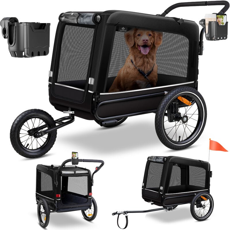 KESSER® Remorque pour chien Boxer 3-en-1 Buggy pour chien & Jogger Remorque pour vélo grand volume env. 240 litres à ressorts Matériau : 600D Oxford