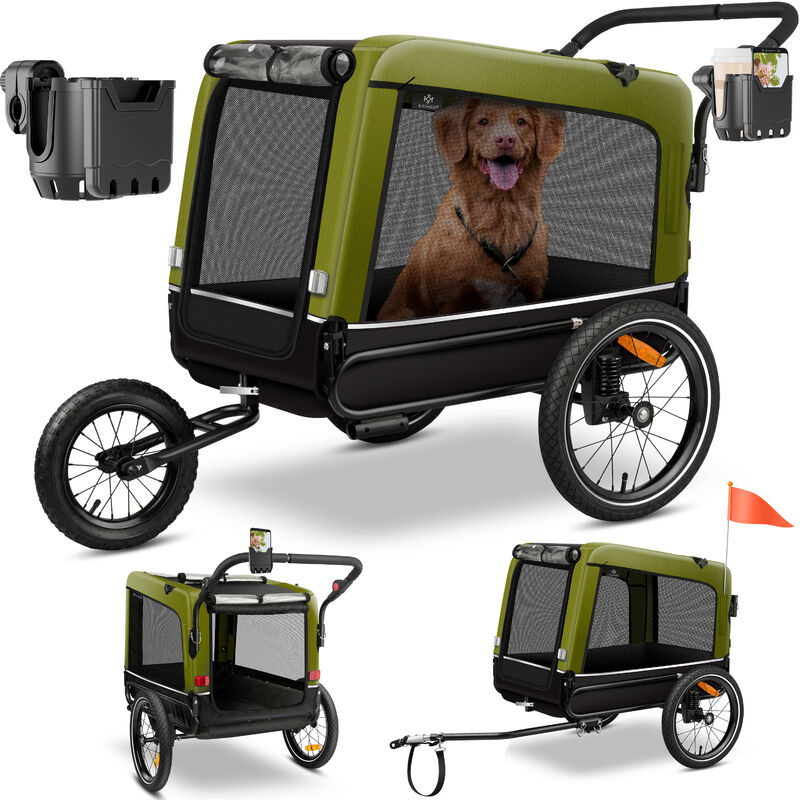 Kesser - remorque pour chien Boxer 3-in-1 buggy pour chien & jogger remorque pour vélo grand volume env. 240 litres à ressorts Matériau : 600D Oxford