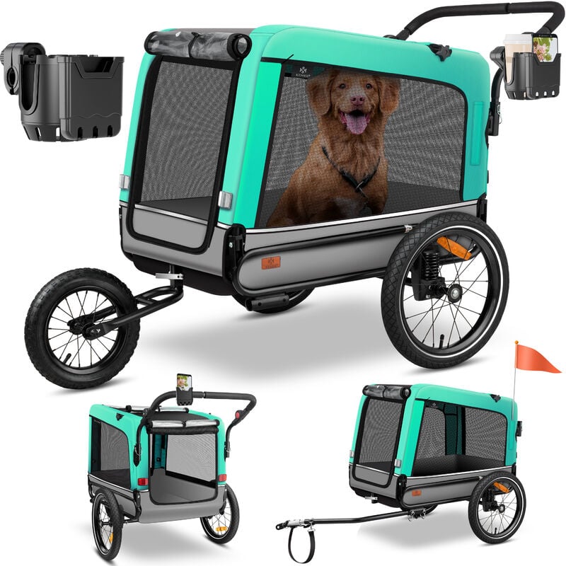 Kesser - remorque pour chien Boxer 3-en-1 buggy pour chien & jogger remorque pour vélo grand volume env. 240 litres à ressorts Matière : 600D Oxford