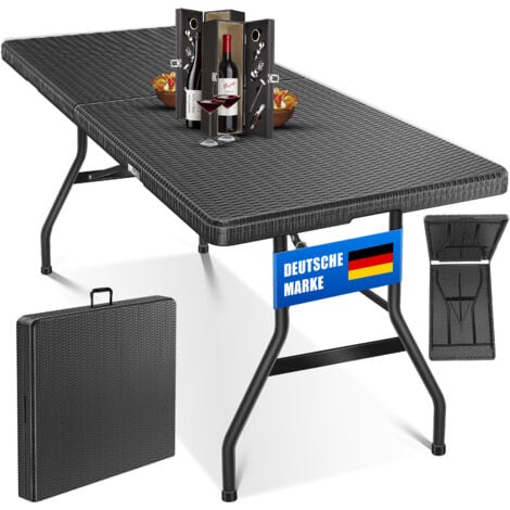 KESSER® Buffettisch Tisch klappbar Kunststoff 180x75 cm Rattan Optik Campingtisch Partytisch Klapptisch Gartentisch für Garten Terrasse und Balkon Anthrazit