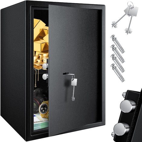 PrixPrime - Caja fuerte de seguridad negra empotrada de acero con llaves  36x15x23cm