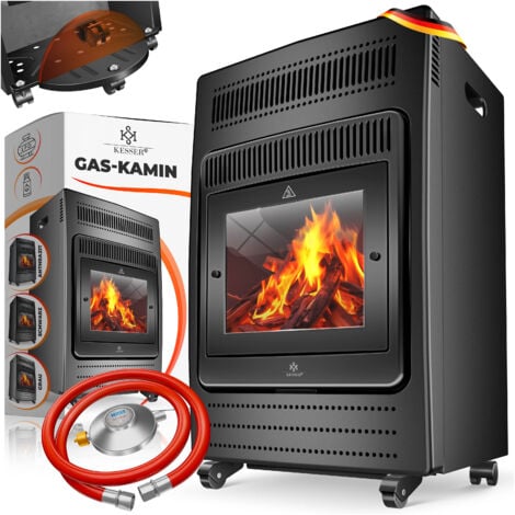 KESSER® calentador de gas calentador de gas estufa radiante 3 4 kW chimenea de gas incl. regulador de presión de gas y manguera de gas 2 niveles de calefacción infrarrojos 3400W calentador de gas rad