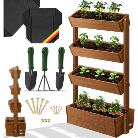 KESSER® Cama elevada con gradas premium caja de flores escalera de flores de plantación - cama de vegetales cama de hierbas Jardinera marco frío cama de flores Jardinera  marrón / 4 niveles