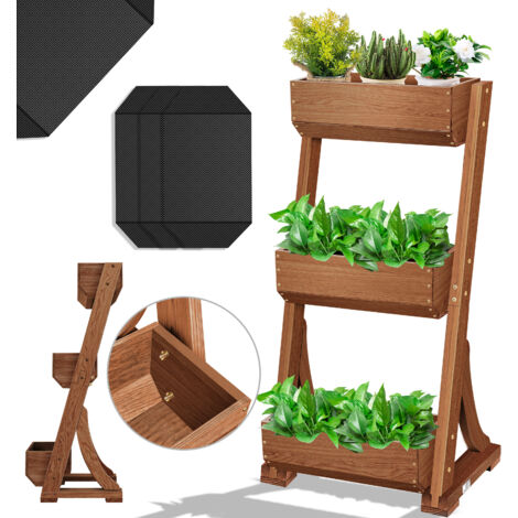 KESSER® Cama elevada con gradas Premium caja de flores escalera de flores plantar escaleras - cama de vegetales Herb bed Planter Early bed Flower bed Planter box Brown / 3 niveles
