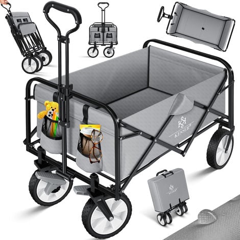 KESSER® Carrello manuale pieghevole Carrello da trasporto Carrello porta-attrezzi  incl. 2 tasche a rete e copertura  pieghevole  pneumatici in PVC  portata fino a 80 kg  Grigio