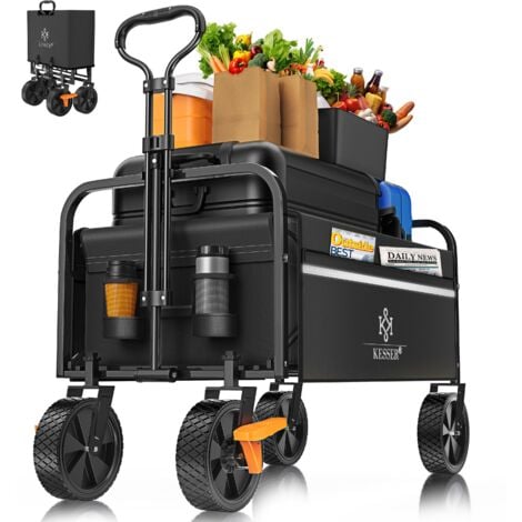 KESSER® Carrello manuale pieghevole Carrello per il trasporto di attrezzature incl. 2 tasche a rete e copertura pieghevole pneumatici in PVC portata fino a 80 kg Nero