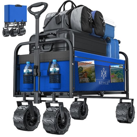 KESSER® Carrello manuale pieghevole con pneumatici larghi Carrello da trasporto Carrello per attrezzature incl. 2 tasche a rete pieghevole pneumatici in plastica capacità di carico fino a 120 kg