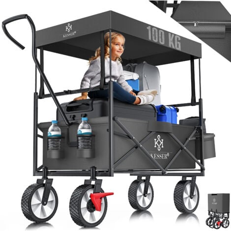 KESSER manuale pieghevole con tetto Carrello da trasporto Carrello porta attrezzi incl. 2 tasche a rete e una tasca esterna pieghevole pneumatici in gomma piena antracite