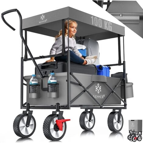 KESSER® Carretilla de mano plegable con techo Carretilla de mano Carro de transporte Carretilla portaequipajes  incl. 2 bolsillos de rejilla y una bolsa exterior  plegable  neumáticos de goma maciza  