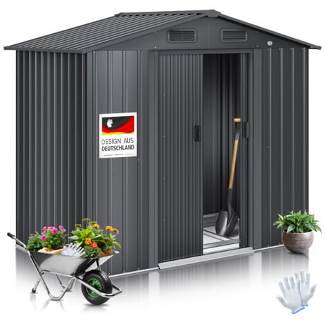 KESSER® Casetta per attrezzi XL in metallo 4,2 m³ con fondamenta  incl. guanti da lavoro  182x118x186 cm 2x porta scorrevole & fondamenta  casetta per attrezzi  casetta da giardino  antracite