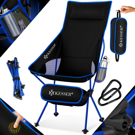 KESSER® Chaise de camping pliable rabattable avec grand dossier | Chaise de pêche transportable | Chaise de camping | Chaise pliante jusqu’à 120 kg | Chaise de plage | Chaise de pêche | Tabouret pliant avec porte-boisson, Chaise d’extérieur, gris