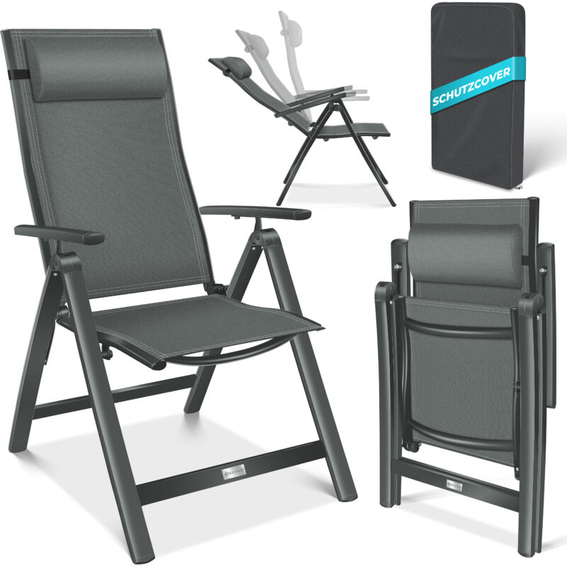 Chaise de jardin avec accoudoirs Chaise pliante en aluminium avec coussin réglable en 7 positions Respirant Anthracite, 1 pièce - Kesser