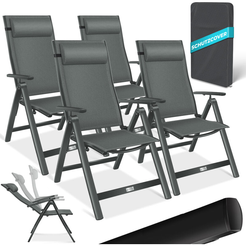 KESSER® Chaise de jardin avec accoudoirs Chaise pliante en aluminium avec coussin réglable en 7 positions Respirant Anthracite, 4 pièces