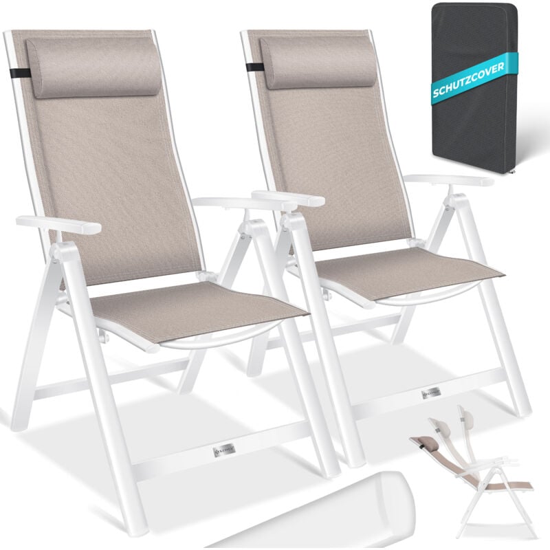 Chaise de jardin avec accoudoirs Chaise pliante en aluminium avec coussin réglable en 7 positions Respirant - Kesser