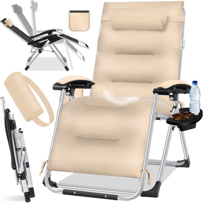 Chaise longue de jardin, résistante aux intempéries, charge maximale 200kg, dossier réglable avec coussin pour la nuque, porte-boisson et coussin