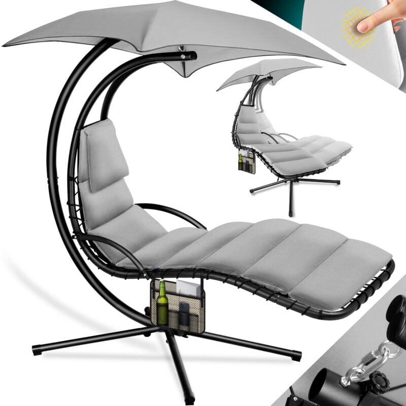 Chaise longue flottante avec parasol Chaise longue suspendue Chaise longue H200 L194 L100 cm Chaise longue de relaxation Chaise longue à bascule