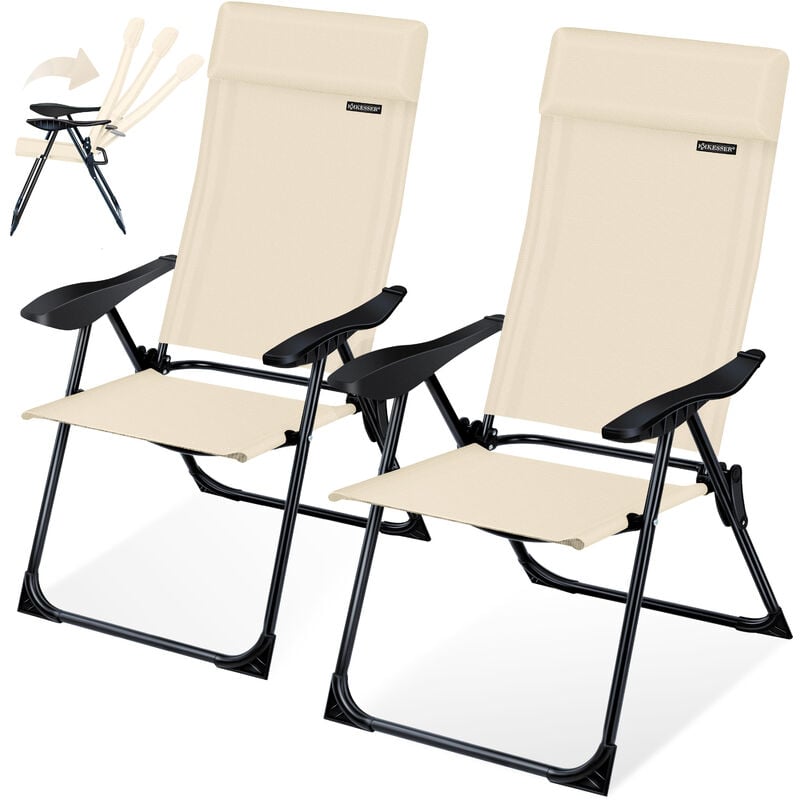 Kesser - Lot de 2 chaises de jardin à haut dossier Chaise pliante en aluminium 7 positions réglables avec accoudoirs Respirant pliable Chaise de