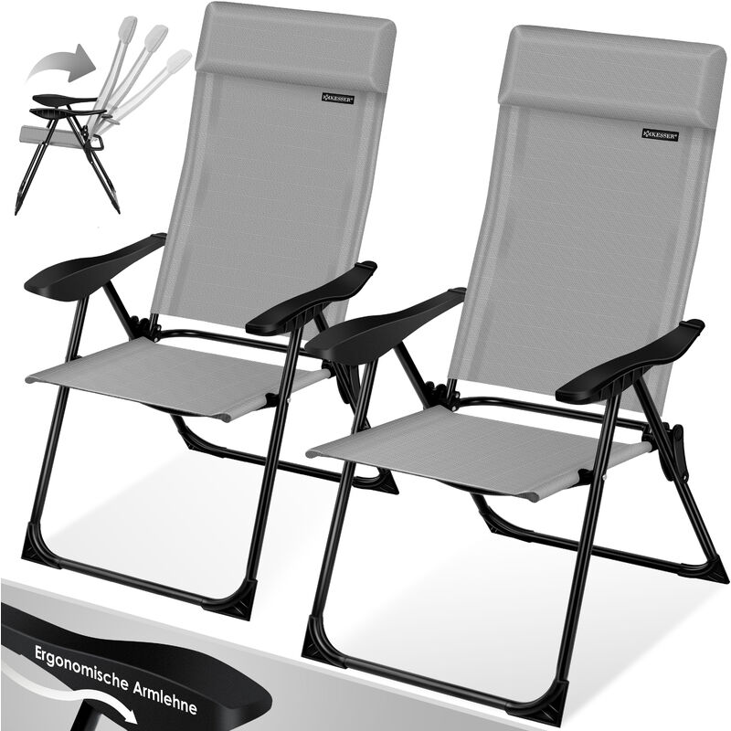 Kesser - Set de 2 chaises de jardin à haut dossier Chaise pliante en alu 7 fois réglable avec accoudoirs Respirant pliable Chaise de camping Chaise