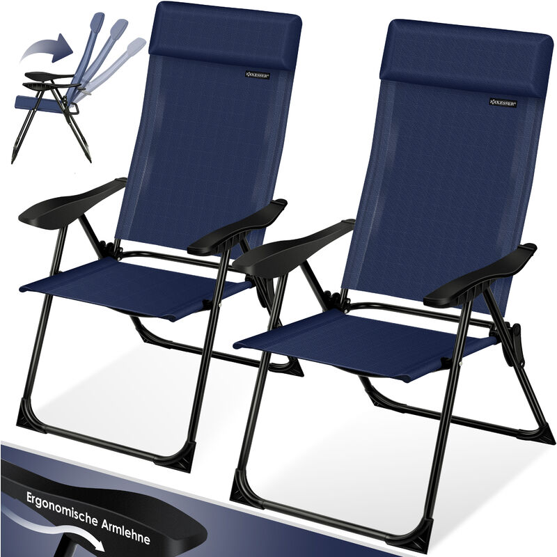 Kesser - Lot de 2 chaises de jardin à haut dossier Chaise pliante en alu 7 fois réglable avec accoudoirs Respirant pliable Chaise de camping Chaise