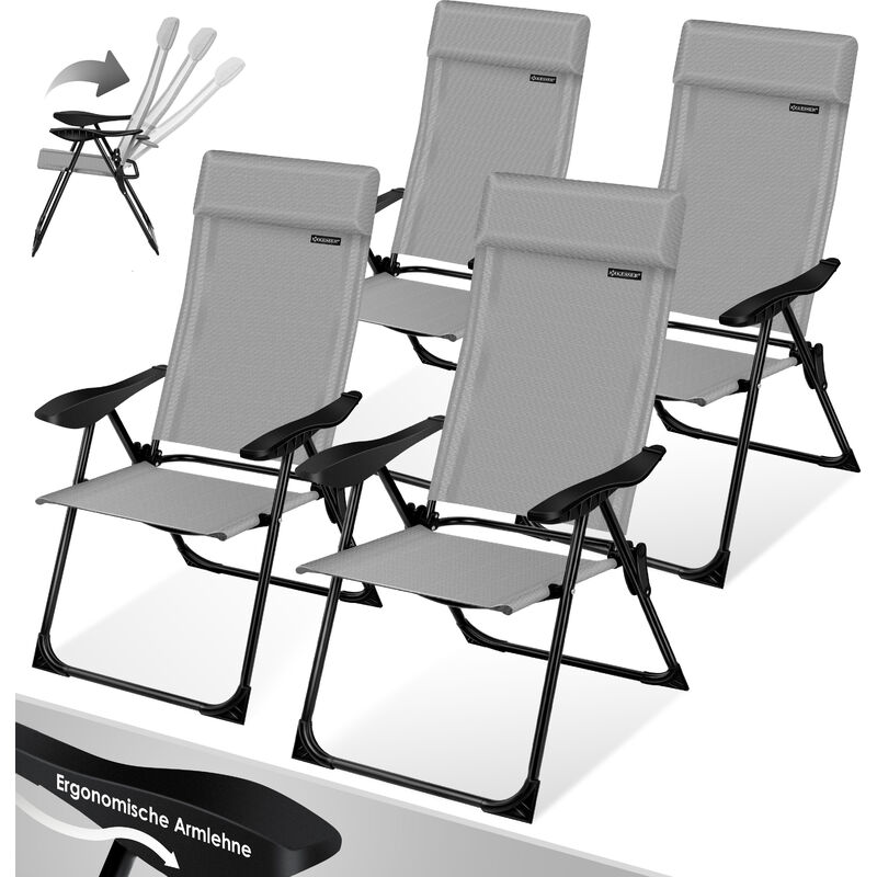 Lot de 2 chaises de jardin à haut dossier Chaise pliante en aluminium réglable en 7 positions avec accoudoirs Respirant pliable Chaise de camping