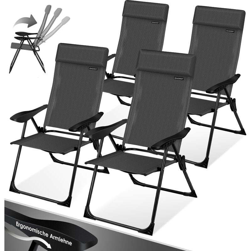 Lot de 2 chaises de jardin à haut dossier Chaise pliante en aluminium 7 positions réglables avec accoudoirs Respirant pliable Chaise de camping