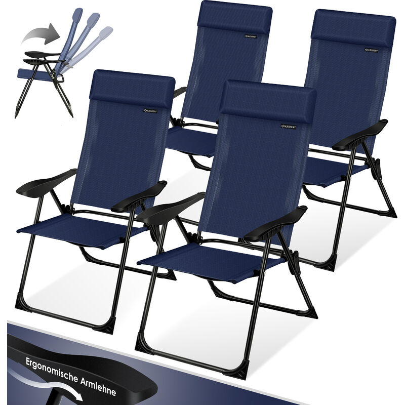 Kesser - Set de 2 chaises de jardin à haut dossier Chaise pliante en alu 7 fois réglable avec accoudoirs Respirant pliable Chaise de camping chaise