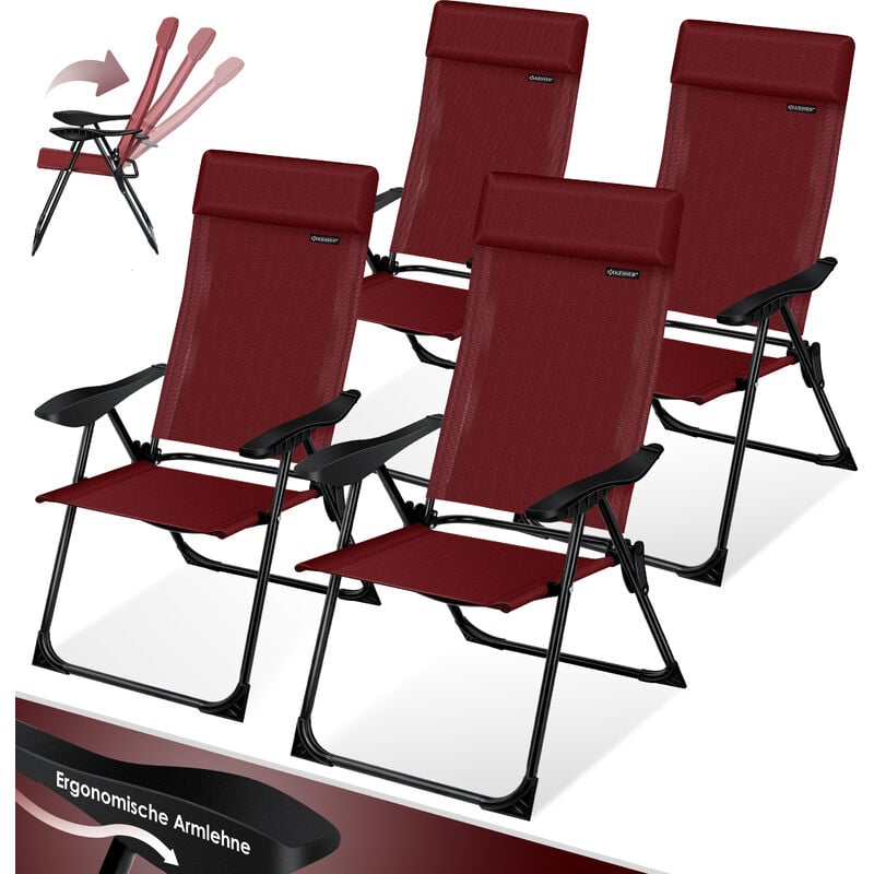 KESSER® Set de 2 chaises de jardin à haut dossier Chaise pliante en aluminium réglable en 7 positions avec accoudoirs Respirant pliable Chaise de