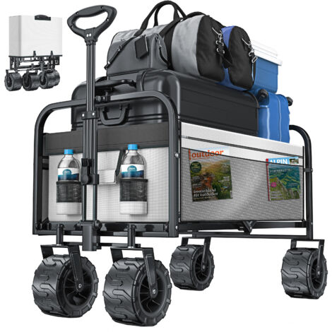 KESSER® Chariot à roulettes pliable à pneus larges | Chariot de transport | Remorque de transport | Charrette à bras | 2 poches en mesh fournies | pliable | Pneus pleins en caoutchouc | Capacité de charge maximum de 80 kg