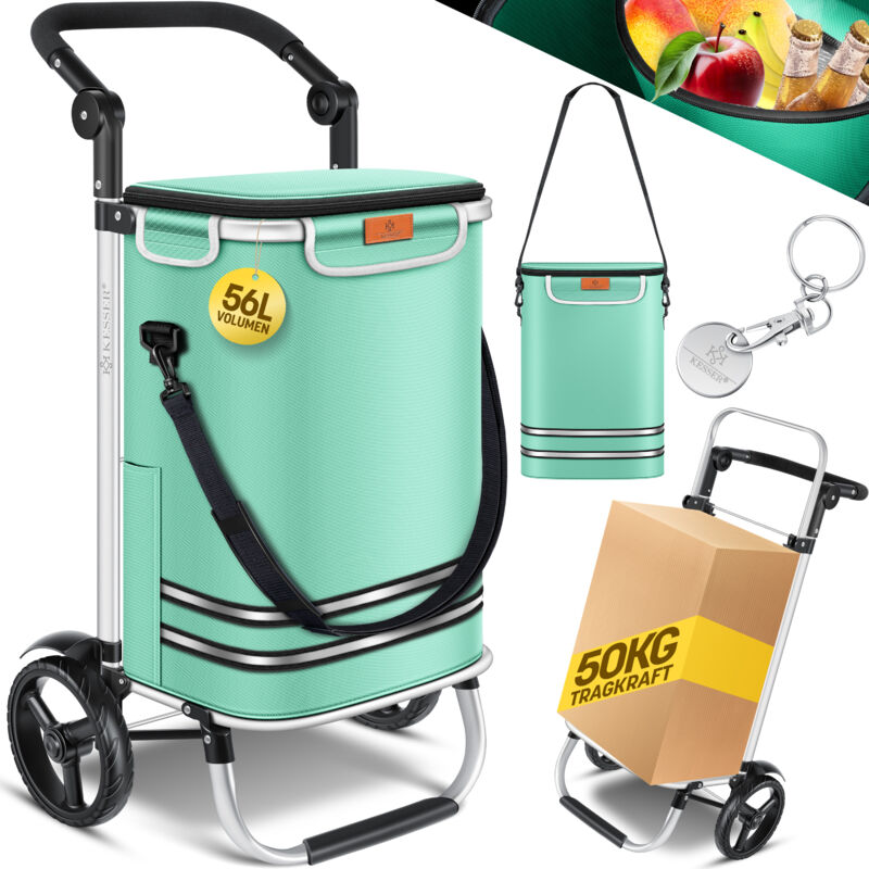 KESSER® Carro de la compra plegable con 56 L de capacidad y capacidad de carga de hasta 50 kg 3en1 carro de la compra y bolsa bandolera Vert Menthe
