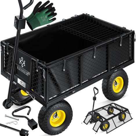 KESSER® Chariot de jardin, Chariot à bras, Chariot de transport Charge maximale 700kg Diable de jardin, Bâche amovible incluse, Pneus gonflables, Utilisation polyvalente, Noir