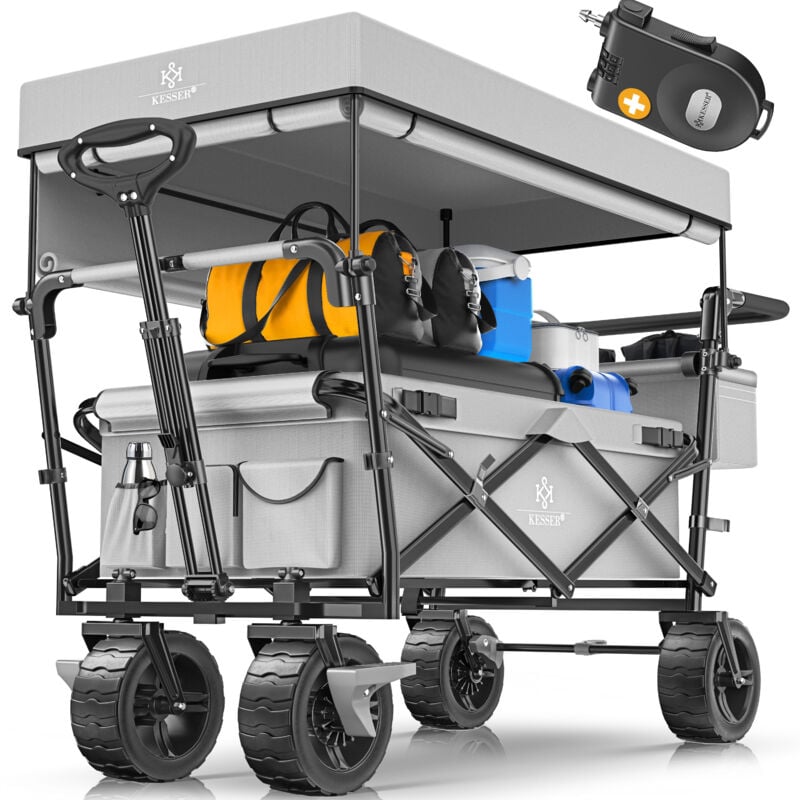 Chariots à bras GT9000 Chariot à main avec toit incl. 2x système de ceinture à 3 points pliable pneus pleins jusqu'à 80 kg Gris - Kesser