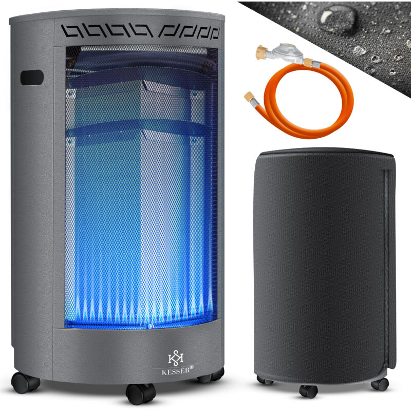 Chauffe-gaz céramique 4200 watts, Chauffage radiant à gaz, avec détendeur/flexible de gaz, Poêle à gaz avec housse de protection, Gris - Kesser