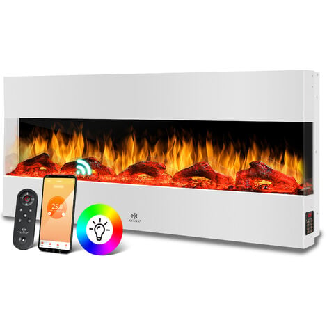 KESSER 3D, Con calefacción 9 modos de color Efecto de llama LED, 900/1800 W Chimenea de pared y empotrada, Blanco / 138 cm