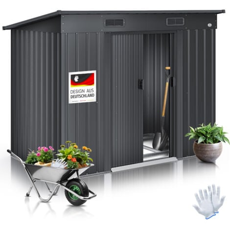 KESSER® Cobertizo para herramientas L metal 3,4 m³ con cimentación  195x118x182 cm  2x puerta corredera y cimentación  cobertizo para herramientas  armario de jardín  Antracita