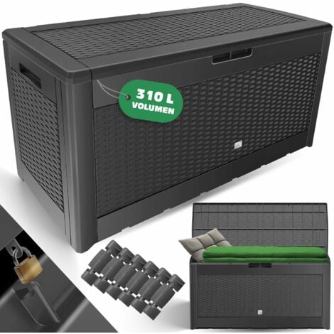 KESSER® Coffre à coussins 310 litres avec roulettes couvercle rabattable poignées aspect rotin Coffre de jardin résistant aux intempéries Coffre de rangement  Anthracite